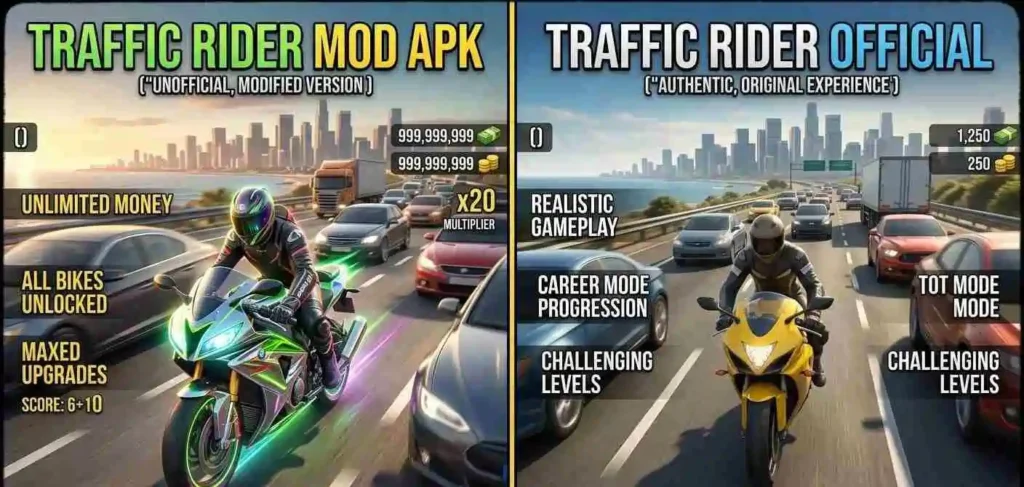 Traffic Rider Mod APK vs Official