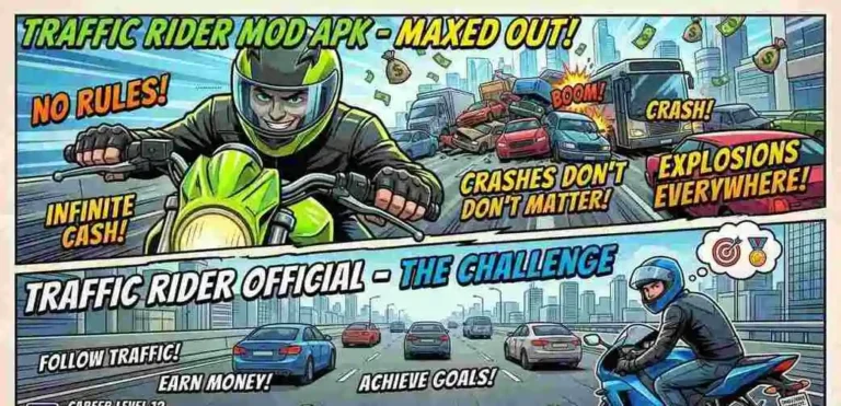 Traffic Rider Mod APK vs Official feature image